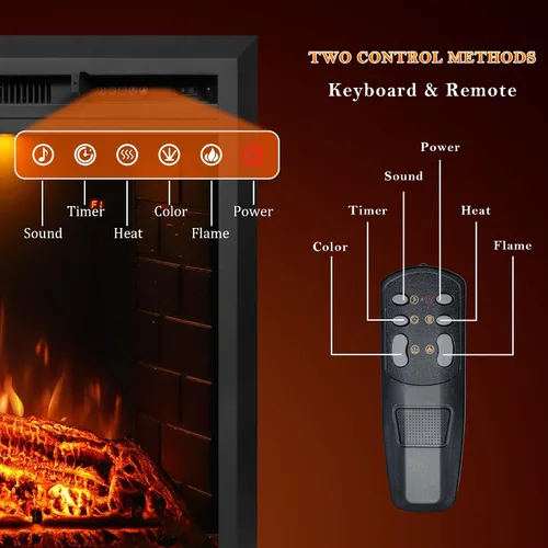 Miniatura 5 de Chimenea eléctrica de 33 pulgadas, chimenea de pared eléctrica con control remoto, registro realista y sonido crujiente, protección contra