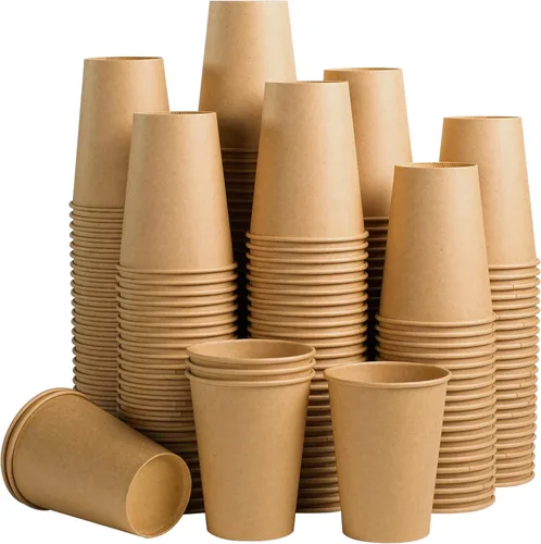 Clawsoff Paquete de 180 tazas de papel de 12 oz, tazas de café desechables de papel kraft marrón de 12 oz, tazas de papel no blanqueadas para