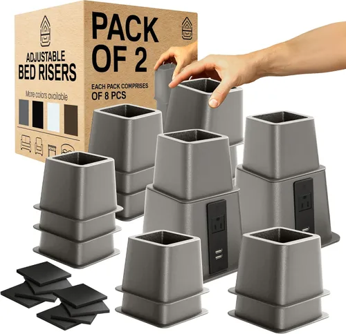 Miniatura 10 de Home Intuition Elevadores de cama ajustables resistentes de 3, 5 u 8 pulgadas, paquete de 4 (negro con USB)