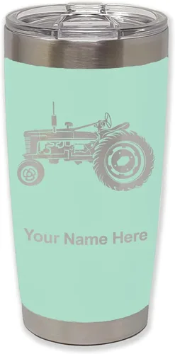 Miniatura 35 de LaserGram Vaso aislado al vacío de 20 onzas, Old Farm Tractor, grabado personalizado incluido (negro)