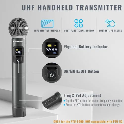 Miniatura 3 de Phenyx Pro Sistema de micrófono inalámbrico PTU-5200-2H2B incluido con soporte de micrófono múltiple de 8 ranuras MA-H1