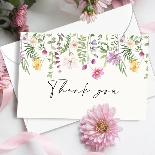 Miniatura 7 de AnyDesign Paquete de 36 tarjetas de agradecimiento florales, tarjetas de felicitación de flores silvestres en acuarela con sobres, calcomanías