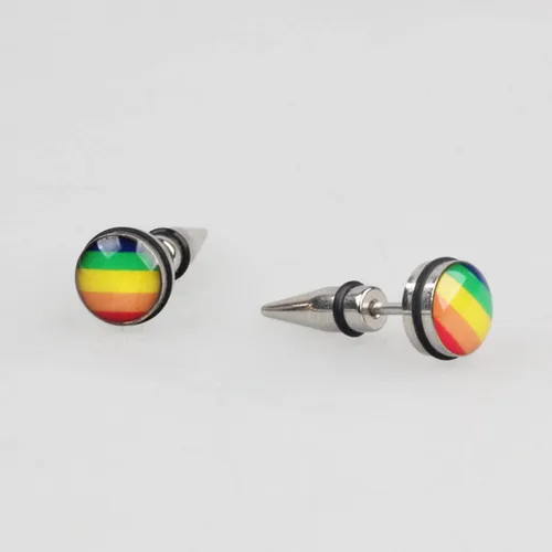 Miniatura 4 de Pendientes de tuerca de acero inoxidable 316L con orgullo gay lesbiano arco iris, triángulo redondo LGBT, aretes de tuerca de arco iris a la moda