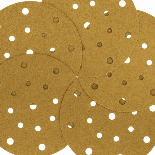 Miniatura 3 de Dura-Gold Discos de lijado dorados de 6 pulgadas de alta calidad, grano 60 (caja de 50), papel de lija de gancho y bucle sin polvo con patrón de 17