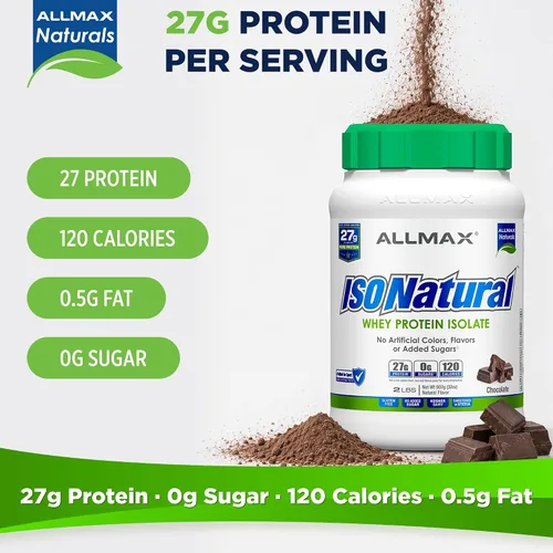 Miniatura 3 de ALLMAX ISONATURAL - Polvo aislado de proteína de suero de leche, 0.95 oz de proteína por cucharada, sin azúcar, cero grasa, 99% sin lactosa, sin