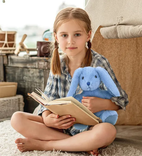 Miniatura 7 de DolliBu Peluche de conejo azul bebé, animal de peluche súper suave, adorable juguete realista de conejo para niños y niñas, bonito conejo de peluche