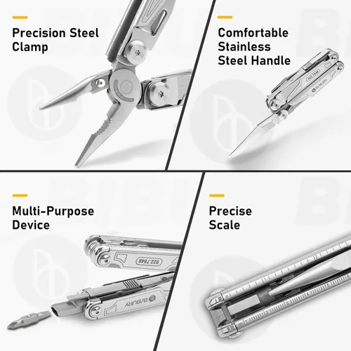 Miniatura 6 de BIBURY Multitools BI2043 - Alicates portátiles multiherramienta plegables con resorte con tijeras, abrelatas y destornillador, herramientas EDC