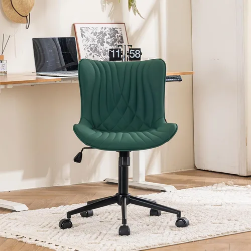 Miniatura 16 de YOUTASTE Silla de oficina marrón café, moderna silla de escritorio sin brazos con ruedas, ajustable, giratoria, mecedora, sillas de estudio