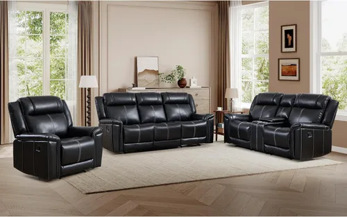 Miniatura 10 de EBELLO Sofá reclinable de cuero sintético de 3 plazas, sofá reclinable manual, silla de 3 asientos de estilo moderno de mediados de siglo con Marrón
