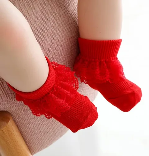 Miniatura 5 de Calcetines de encaje con volantes y volantes para bebé niña calcetines de triple encaje para vestido de tobillo para recién nacido paquete de 5