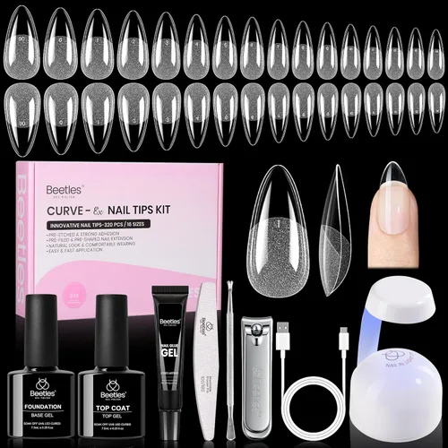 Miniatura 16 de Beetles - Kit de extensión de uñas de gel fácil con 500 puntas de uñas en forma de ataúd 5 en 1, base de pegamento de uñas y lámpara LED innovadora