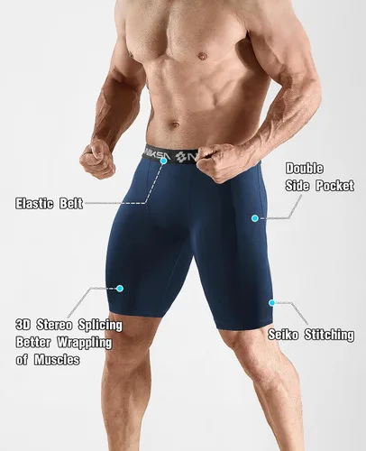 Miniatura 4 de Niksa Paquete de 2/4 pantalones cortos de compresión para hombre con bolsillo, pantalones cortos de elastano para correr, deportes, atletismo