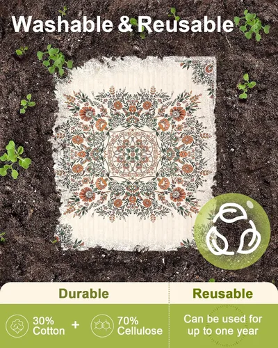 Miniatura 3 de Miss Adola 6 unidades de paños suecos para cocina - paños reutilizables para lavar platos, toallas de cocina absorbentes, lindas y divertidas, Bohemi