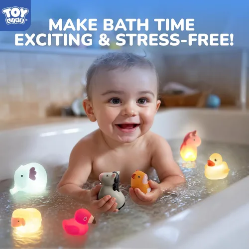 Miniatura 6 de TOY Life 12 piezas de juguetes de baño de animales que se iluminan para edades 1-3, juguetes de baño luminosos sin agujeros para niños, regalos