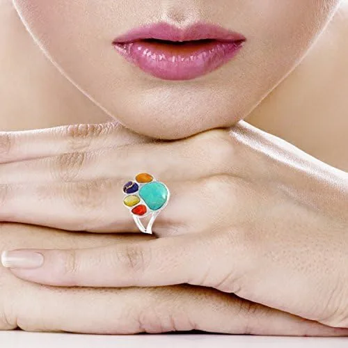Miniatura 2 de Anillo de plata de ley 925 con diseño de pata de perro con turquesa auténtica (color seleccionado), Metal, Turquesa