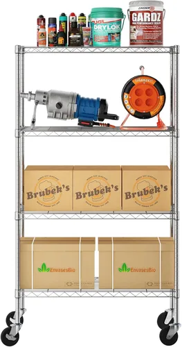 Miniatura 3 de Furinno Wayar - Carrito de almacenamiento de metal de 4 niveles con ruedas, 36 x 14 x 58 pulgadas, acero inoxidable