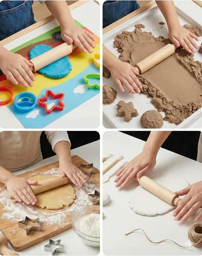 Miniatura 2 de Mini rodillos de 8 pulgadas para niños (paquete de 6) sin astillas, madera dura antiadherente para hornear, manualidades sensoriales, Play-Doh
