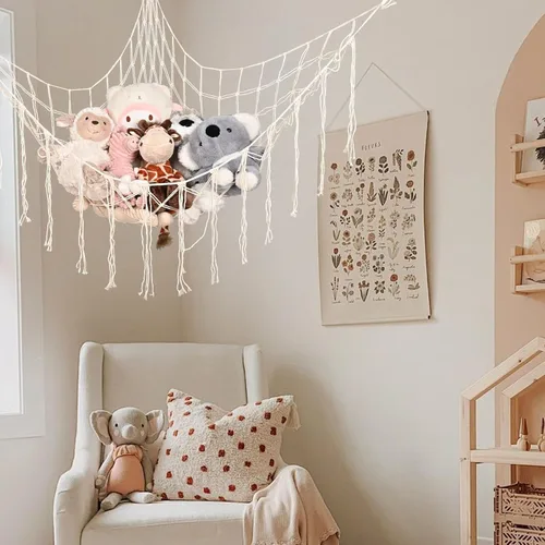 Miniatura 6 de Hamaca grande de almacenamiento de animales de peluche, red de juguetes de peluche, organizador colgante de esquina, juguetes de malla