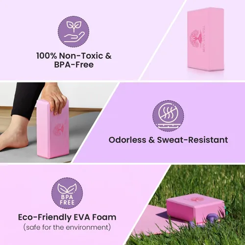Miniatura 3 de LIVE WELL Bloques de yoga rosas (juego de 2) – Ladrillos de yoga de espuma EVA para apoyo, estiramiento y alineación – Accesorios de yoga