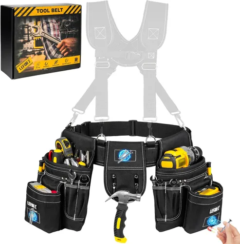 Miniatura 11 de Cinturón de herramientas, bolsa magnética para herramientas, 27 bolsillos, cinturones de herramientas acolchados resistentes para hombres, bolsa