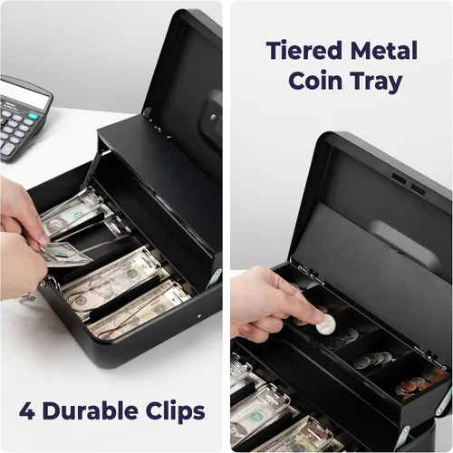 Miniatura 4 de Volcora Caja Grande de Dinero con Cerradura de Llave, Caja de Dinero de Metal para Efectivo, Caja de Seguridad con Cerradura Portátil y Bandeja