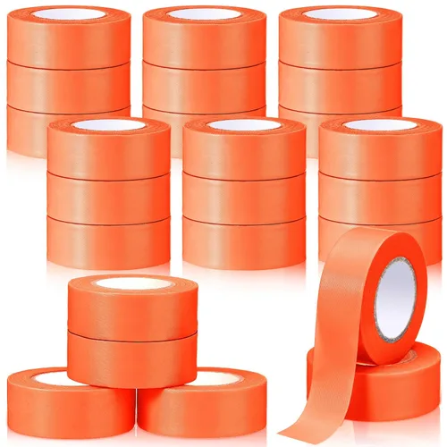 Newwiee Paquete de 24 cintas fluorescentes de señalización, 1 pulgada x 2400 pies, cinta de plástico no adhesiva de neón para caza, rastros, Naranja