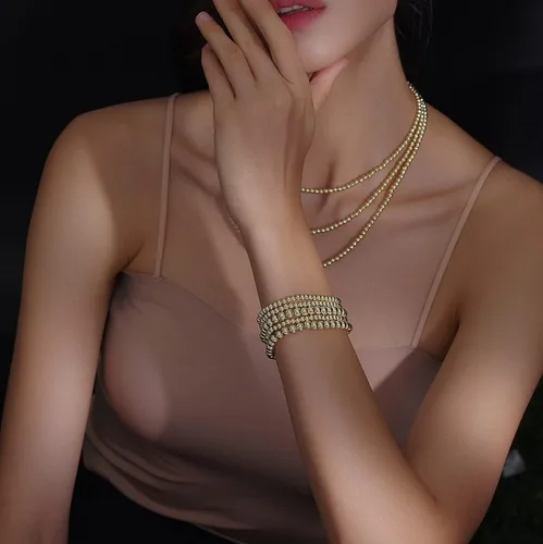 Miniatura 5 de Pulsera para mujer con cuentas chapadas en oro de 14 quilates, pulsera elástica de cuentas redondas
