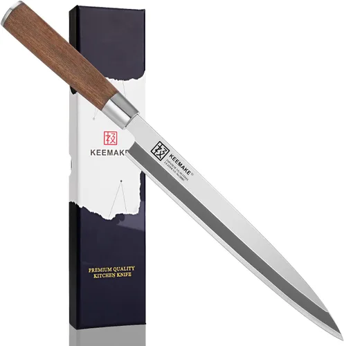 KEEMAKE Sashimi - Cuchillo japonés para sushi, cuchillo Yanagiba japonés VG10 de acero inoxidable, hoja biselada única, mango de palisandro B: