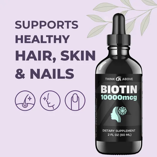 Miniatura 3 de Think Above Biotina líquida de 10,000 mcg con vitamina C - Soporte para cabello, piel y uñas de alta potencia - Gotas de biotina de absorción rápida