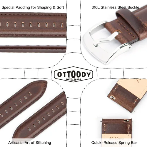 Miniatura 4 de OTTOODY Correas de cuero para reloj de 0709in 0787in 0827in 0866in correa de reloj de cuero de grano superior para hombres y mujeres elegantes