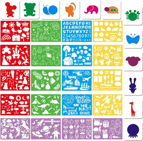 Miniatura 8 de Juego de 30 plantillas de dibujo para niños, plantillas de plantillas de pintura de dibujo de plástico para niños, manualidades, proyectos de arte