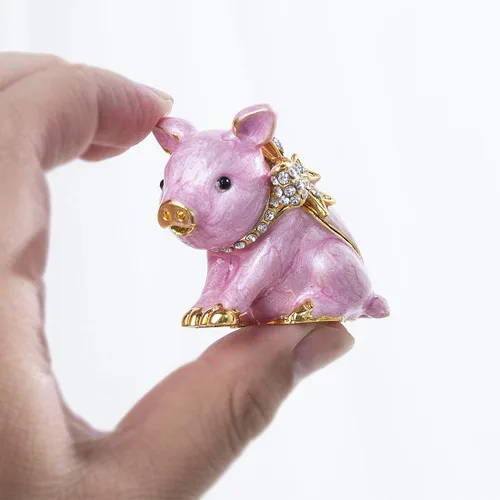 Miniatura 3 de YU FENG Bonita caja de joyería de cerdito con bisagras, coleccionable, de cristal, decoración de cerdo, figuras de animales