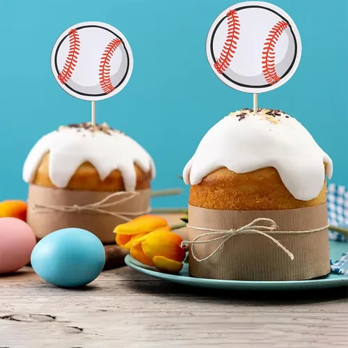 Miniatura 7 de Rsstarxi Paquete de 40 adornos de béisbol para cupcakes con temática de pelota deportiva, para decoración de pasteles de baby shower, temática