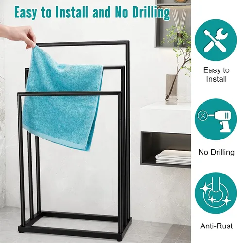 Miniatura 6 de Toallero de pie independiente, toallero de acero inoxidable de 3 niveles para baño, toallero independiente para toallas de baño, toallas de baño