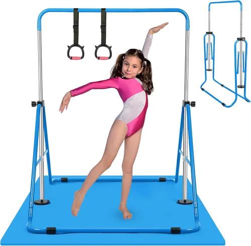 Miniatura 12 de Gymnastics Bar for Kids, Folding Gymnastic Horizontal Bars with Adjustable Height, Expandable Junior Training Bar for Home