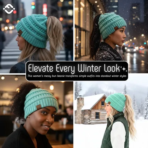 Miniatura 70 de Funky Junque - Gorro para mujer con ranura para cola de caballo