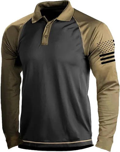 Miniatura 13 de Camisa polo de manga larga con bandera estadounidense para hombre, cuello gráfico patriótico, camiseta de golf, moderna, casual, cuello en V, tops