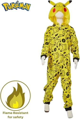 Miniatura 2 de Pokemon Pijama de una pieza para niños, disfraz de Pikachu con capucha o para dormir con cremallera frontal, tallas 4-10, Multi