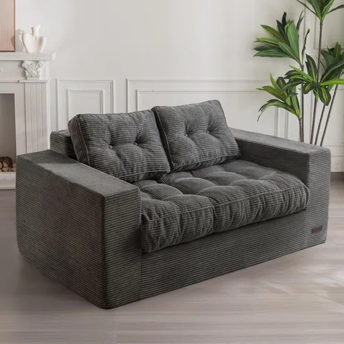 Miniatura 15 de MAXYOYO Sofá de 3 Plazas sin Estructura, Sofá Moderno Acolchado para Sala de Estar, Sillón Suave Tipo Puf de Espuma de Alta Densidad con Almohadas