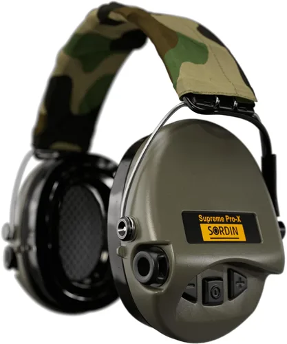 Sordin Pro-X LED Ear Muffs - Active and Electronic Ear Defenders - Gel Pads - Earmuffs for Hunting & Shooting Oliva