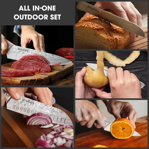 Miniatura 6 de MOSFiATA Juego de cuchillos de cocina, 12 piezas de cuchillos japoneses de acero inoxidable para cocina con bolsa de almacenamiento de tela Oxford