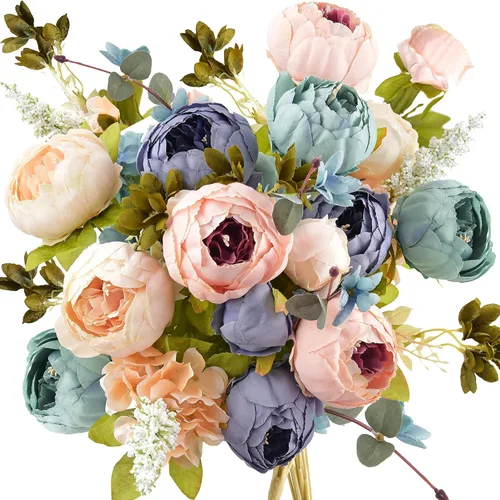 Miniatura 13 de FiveSeasonStuff - Peonías y hortensias artificiales de seda, ideal para decoración de bodas, novias, hogar, decoración de centro de mesa (2 ramos).