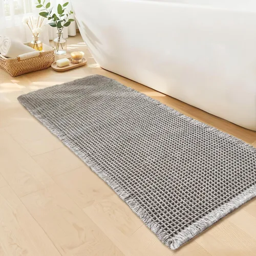 Miniatura 24 de Tapete de baño estilo gofre, tapete de baño bohemio, antideslizante, lavable, súper absorbente y de secado rápido, tapetes de baño pequeños, Caqui