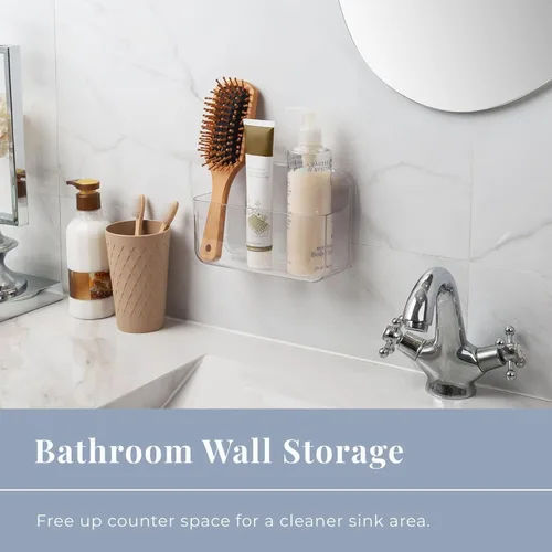 Miniatura 4 de Bandeja organizadora de pared sin taladros, caja de almacenamiento transparente extraíble con orificios de drenaje, plástico PET, ideal para objetos