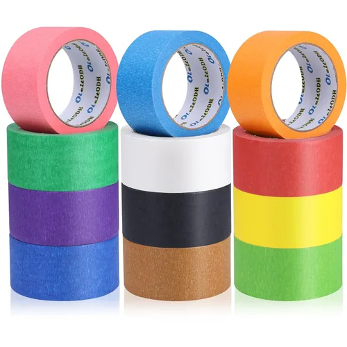 Oleitodh 12 rollos de cinta adhesiva de colores de 2 pulgadas x 360 yardas, cinta de marcado de papel colorido a granel de colores arcoíris para