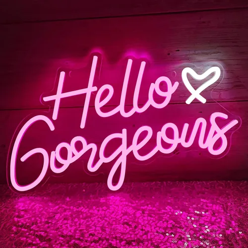 Letreros de neón "Hello Gorgeous" Letreros de neón LED rosas con luz LED regulable para decoración de fondo de casa, boda, cumpleaños, despedida de