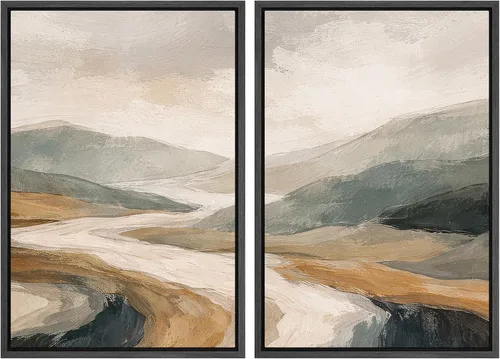 Miniatura 161 de SIGNWIN Lienzo enmarcado para pared, ilustraciones abstractas texturizadas en tonos beige terrosos, arte moderno, decorativo, contemporáneo
