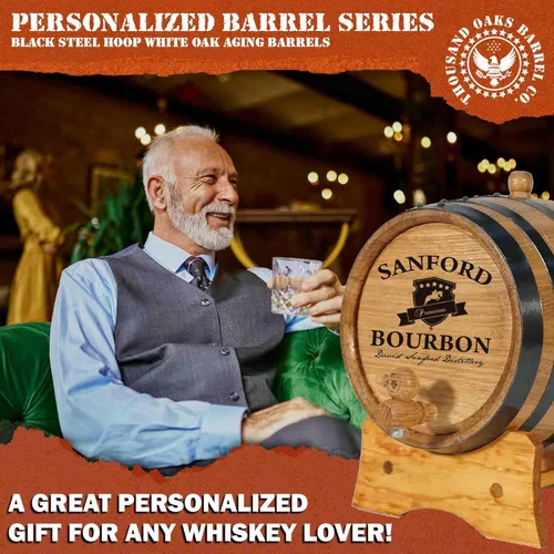 Miniatura 7 de Barril de roble envejecido personalizado de 5 galones (20 litros) con soporte, bung y espita – Barril de madera de bourbon para la cerveza casera