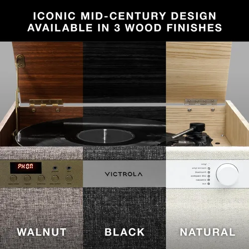 Miniatura 3 de Victrola Century 6-en-1 Reproductor de discos de vinilo y centro de música – Tocadiscos de 3 velocidades, reproductor de CD y cassette, VINYLSTREAM