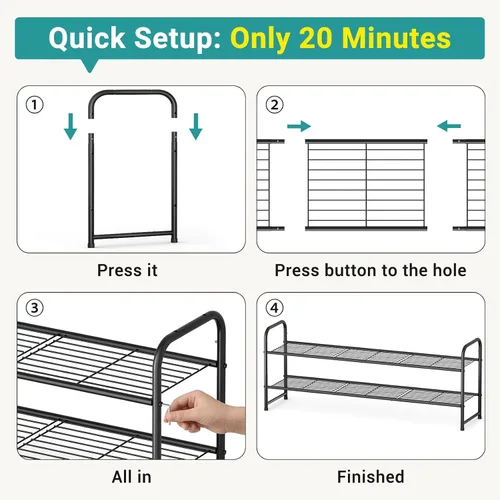 Miniatura 6 de AOODA Zapatero largo de 2 niveles para armario, organizador de almacenamiento de zapatos apilable de metal para entrada, dormitorio, piso, 18 pares